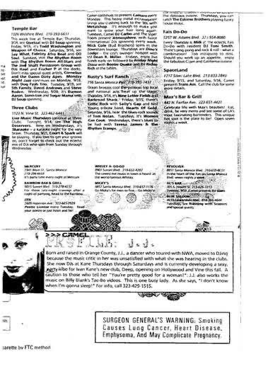 Nightlife press page containing a short profile of J.J.